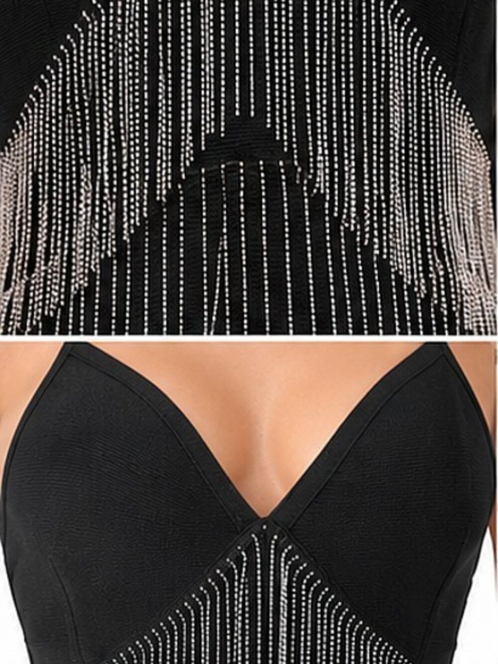 Rhinestone Crystal Fringe Bandage Bodycon Cocktail Dress Body Sculpting Fit - Picture 7 of 9